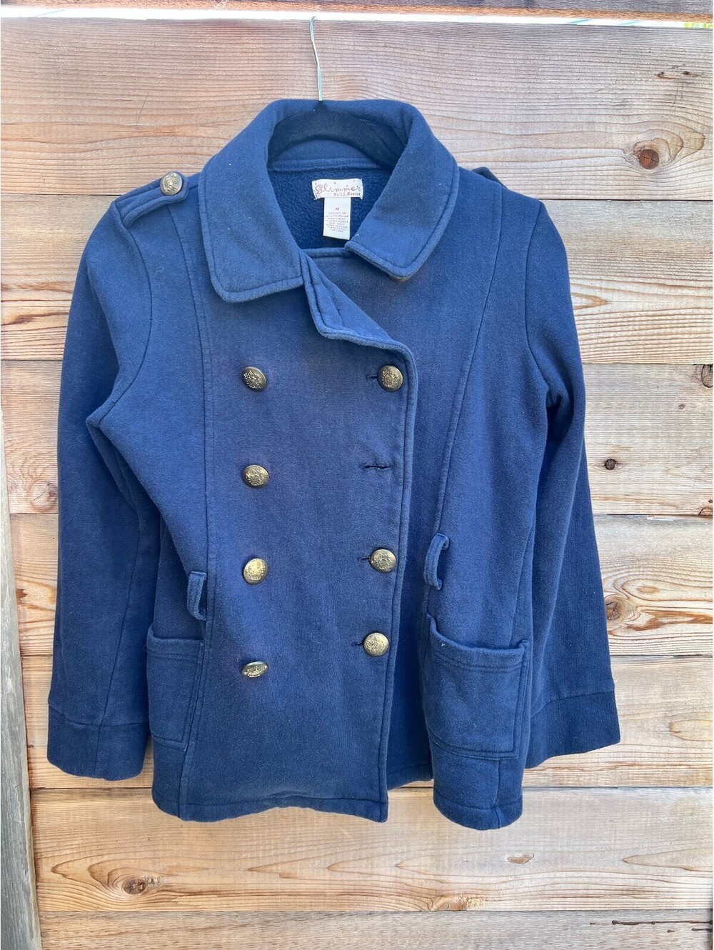 Glimmer by J.J. Basics Women's Navy Blue Double-Breasted Cotton Blend Peacoat, M